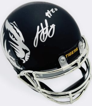 Henry Josey autograph, Henry Josey signed, Missouri Tigers memorabilia, Mizzou memorabilia, signed chrome mini helmet, Missouri collectible, BAS authenticated, autographed mini helmet, running back autograph, SEC football memorabilia, college football memorabilia, Mizzou collectible, chrome helmet display, All-Big 12 autograph, Missouri football autograph