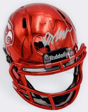 Isaac Brown autograph, Isaac Brown signed, Louisville Cardinals memorabilia, ACC football memorabilia, signed chrome mini helmet, Louisville collectible, BAS authenticated, autographed mini helmet, running back autograph, college football memorabilia, Cardinals collectible, chrome helmet display, ACC Rookie of the Year, Louisville football autograph