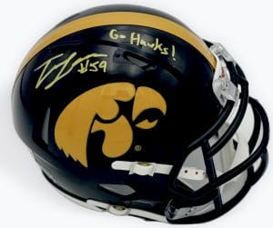 Trevor Lauck autograph, Trevor Lauck signed, Iowa Hawkeyes memorabilia, signed mini helmet, Iowa collectible, BAS authenticated, autographed mini helmet, offensive tackle autograph, Big Ten football memorabilia, college football memorabilia, Hawkeyes collectible, mini helmet display, Joe Moore Award, Iowa football autograph, offensive line autograph