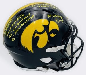 Sedrick Shaw autograph, Sedrick Shaw signed, Iowa Hawkeyes memorabilia, stat helmet autograph, Iowa Hall of Fame memorabilia, signed full size helmet, rare inscribed helmet, BAS authenticated, replica helmet autograph, Iowa football memorabilia, Big Ten football memorabilia, college football memorabilia, Hawkeyes collectible, Iowa all-time rusher, Sun Bowl Alamo Bowl MVP