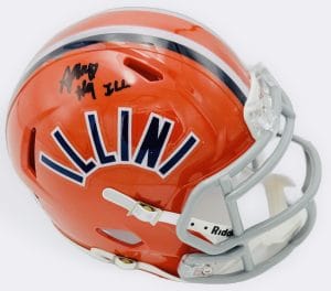 Alex Perry autograph, Alex Perry signed, Illinois Fighting Illini memorabilia, Big Ten memorabilia, signed mini helmet, Illinois collectible, BAS authenticated, autographed mini helmet, wide receiver autograph, Big Ten football memorabilia, college football memorabilia, Illini collectible, mini helmet display, Illinois football autograph, transfer wide receiver