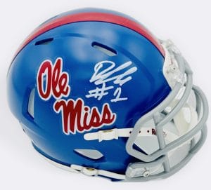 Deuce Alexander autograph, Deuce Alexander signed, Ole Miss Rebels memorabilia, signed mini helmet, Ole Miss collectible, BAS authenticated, autographed mini helmet, wide receiver autograph, SEC football memorabilia, college football memorabilia, Rebels collectible, mini helmet display, breakout star autograph, Ole Miss football autograph, Rebels offense