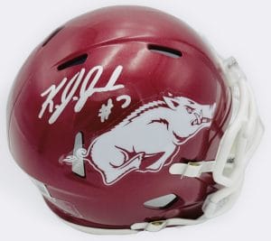 KJ Jackson autograph, KJ Jackson signed, Arkansas Razorbacks memorabilia, signed mini helmet, Arkansas collectible, BAS authenticated, autographed mini helmet, quarterback autograph, SEC football memorabilia, college football memorabilia, Razorbacks collectible, mini helmet display, NCAA memorabilia, Arkansas football autograph, Razorbacks quarterback