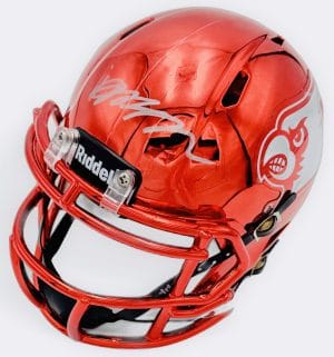 Isaac Brown autograph, Isaac Brown signed, Louisville Cardinals memorabilia, ACC football memorabilia, signed chrome mini helmet, Louisville collectible, BAS authenticated, autographed mini helmet, running back autograph, college football memorabilia, Cardinals collectible, chrome helmet display, ACC Rookie of the Year, Louisville football autograph