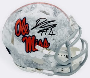Deuce Alexander autograph, Deuce Alexander signed, Ole Miss Rebels memorabilia, Realtree mini helmet, signed mini helmet, BAS authenticated, autographed mini helmet, wide receiver autograph, SEC football memorabilia, college football memorabilia, Rebels collectible, camo helmet display, Ole Miss offense, mini helmet collectible, breakout star autograph