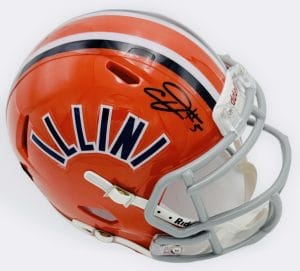 Ca'Lil Valentine autograph, Ca'Lil Valentine signed, Illinois Fighting Illini memorabilia, Big Ten memorabilia, signed mini helmet, Illinois collectible, BAS authenticated, autographed mini helmet, running back autograph, Big Ten football memorabilia, college football memorabilia, Illini collectible, mini helmet display, Illinois football autograph, Doak Walker watch list