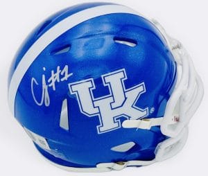CJ Baxter autograph, CJ Baxter signed, Kentucky Wildcats memorabilia, signed mini helmet, Kentucky collectible, BAS authenticated, autographed mini helmet, running back autograph, SEC football memorabilia, college football memorabilia, Wildcats collectible, mini helmet display, NCAA memorabilia, Kentucky football autograph, Wildcats running back