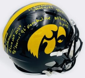 Sedrick Shaw autograph, Sedrick Shaw signed, Iowa Hawkeyes memorabilia, stat helmet autograph, Iowa Hall of Fame memorabilia, signed full size helmet, rare inscribed helmet, BAS authenticated, replica helmet autograph, Iowa football memorabilia, Big Ten football memorabilia, college football memorabilia, Hawkeyes collectible, Iowa all-time rusher, Sun Bowl Alamo Bowl MVP