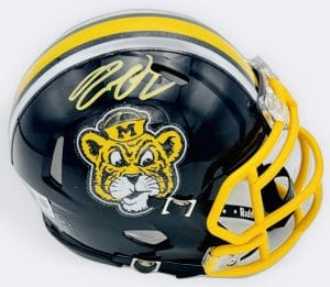 Donovan Olugbode autograph, Donovan Olugbode signed, Missouri Tigers memorabilia, Mizzou memorabilia, signed mini helmet, Missouri collectible, BAS authenticated, autographed mini helmet, wide receiver autograph, SEC football memorabilia, college football memorabilia, Mizzou collectible, mini helmet display, NCAA memorabilia, Missouri football autograph