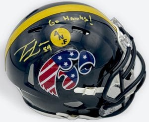 Trevor Lauck autograph, Trevor Lauck signed, Iowa Hawkeyes memorabilia, Stars and Stripes mini helmet, signed mini helmet, BAS authenticated, autographed mini helmet, offensive tackle autograph, Big Ten football memorabilia, college football memorabilia, Hawkeyes collectible, patriotic helmet display, Joe Moore Award, mini helmet collectible, Iowa football autograph