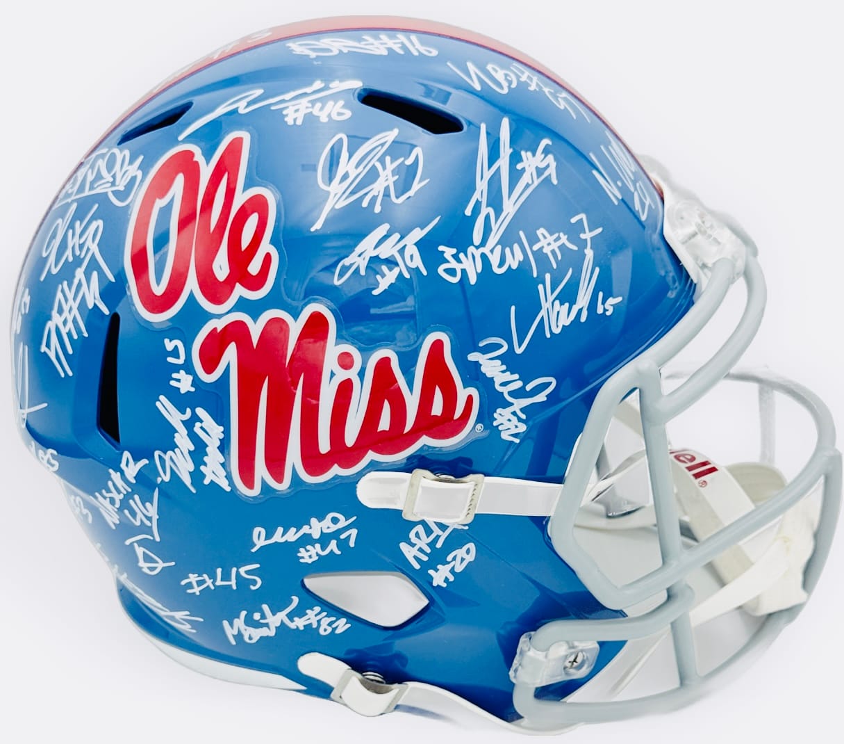 Ole Miss Rebels team signed helmet, Deuce Alexander autograph, Suntarine Perkins autograph, 2026 Ole Miss memorabilia, SEC football memorabilia, 2026 team signed helmet, BAS authenticated, Ole Miss team collectible, college football memorabilia, Kam Franklin autograph, Lucas Carneiro autograph, football memorabilia, Ole Miss football autograph, Rebels roster autograph, Deuce Knight autograph