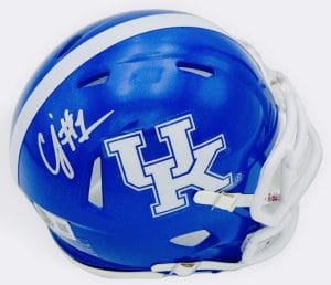 CJ Baxter autograph, CJ Baxter signed, Kentucky Wildcats memorabilia, signed mini helmet, Kentucky collectible, BAS authenticated, autographed mini helmet, running back autograph, SEC football memorabilia, college football memorabilia, Wildcats collectible, mini helmet display, NCAA memorabilia, Kentucky football autograph, Wildcats running back