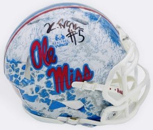 Kam Franklin autograph, Kam Franklin signed, Ole Miss Rebels memorabilia, Realtree mini helmet, signed mini helmet, BAS authenticated, autographed mini helmet, defensive lineman autograph, SEC football memorabilia, college football memorabilia, Rebels collectible, camo helmet display, Ole Miss defense, mini helmet collectible, Mississippi native autograph