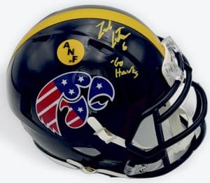 Zach Lutmer autograph, Zach Lutmer signed, Iowa Hawkeyes memorabilia, Stars and Stripes mini helmet, signed mini helmet, BAS authenticated, autographed mini helmet, defensive back autograph, Big Ten football memorabilia, college football memorabilia, Hawkeyes collectible, patriotic helmet display, All-Big Ten defensive back, mini helmet collectible, Iowa football autograph