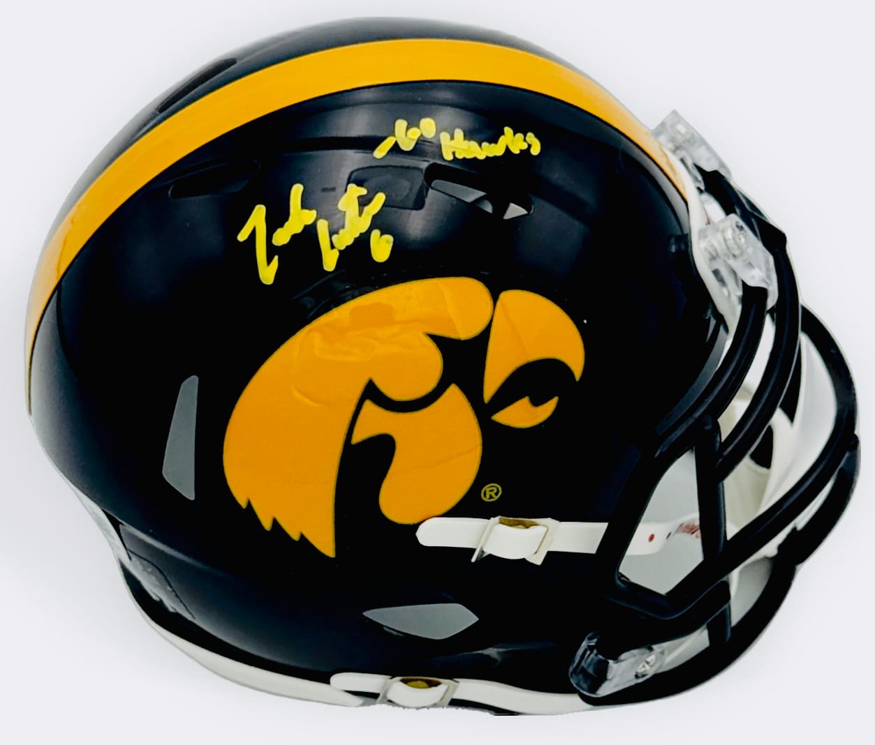 Zach Lutmer autograph, Zach Lutmer signed, Iowa Hawkeyes memorabilia, signed mini helmet, Iowa collectible, BAS authenticated, autographed mini helmet, defensive back autograph, Big Ten football memorabilia, college football memorabilia, Hawkeyes collectible, mini helmet display, NCAA memorabilia, Iowa football autograph, All-Big Ten defensive back