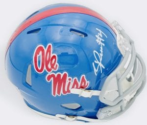 Suntarine Perkins autograph, Suntarine Perkins signed, Ole Miss Rebels memorabilia, signed mini helmet, Ole Miss collectible, BAS authenticated, autographed mini helmet, linebacker autograph, SEC football memorabilia, college football memorabilia, Rebels collectible, mini helmet display, All-American autograph, Ole Miss football autograph, Ole Miss defense