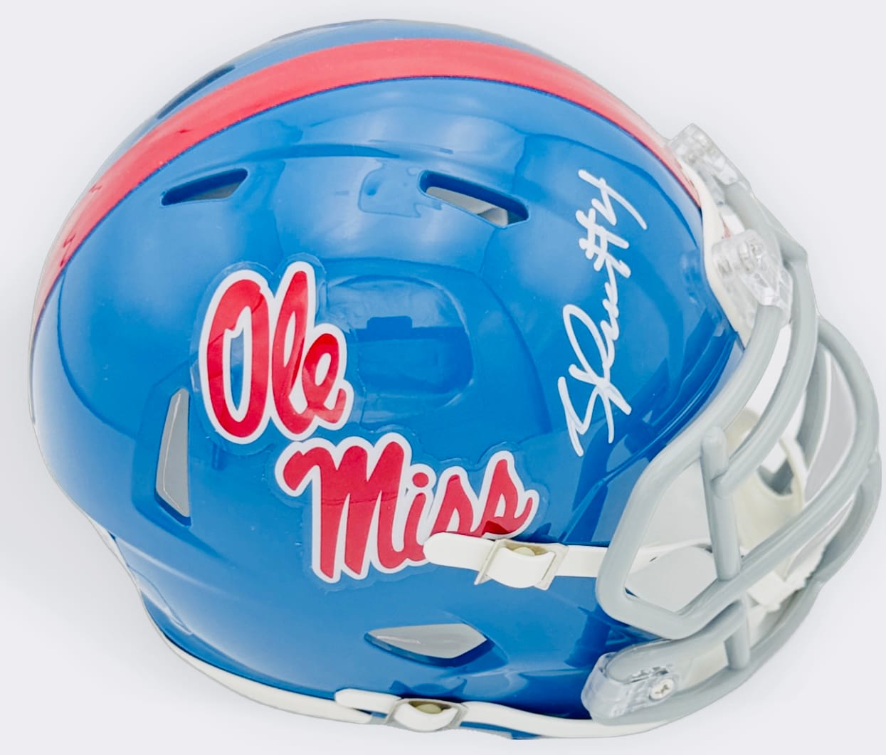 Suntarine Perkins autograph, Suntarine Perkins signed, Ole Miss Rebels memorabilia, signed mini helmet, Ole Miss collectible, BAS authenticated, autographed mini helmet, linebacker autograph, SEC football memorabilia, college football memorabilia, Rebels collectible, mini helmet display, All-American autograph, Ole Miss football autograph, Ole Miss defense