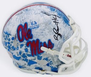 Suntarine Perkins autograph, Suntarine Perkins signed, Ole Miss Rebels memorabilia, Realtree mini helmet, signed mini helmet, BAS authenticated, autographed mini helmet, linebacker autograph, SEC football memorabilia, college football memorabilia, Rebels collectible, camo helmet display, All-American autograph, Ole Miss defense, mini helmet collectible