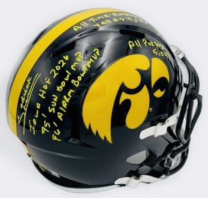 Sedrick Shaw autograph, Sedrick Shaw signed, Iowa Hawkeyes memorabilia, stat helmet autograph, Iowa Hall of Fame memorabilia, signed full size helmet, rare inscribed helmet, BAS authenticated, replica helmet autograph, Iowa football memorabilia, Big Ten football memorabilia, college football memorabilia, Hawkeyes collectible, Iowa all-time rusher, Sun Bowl Alamo Bowl MVP