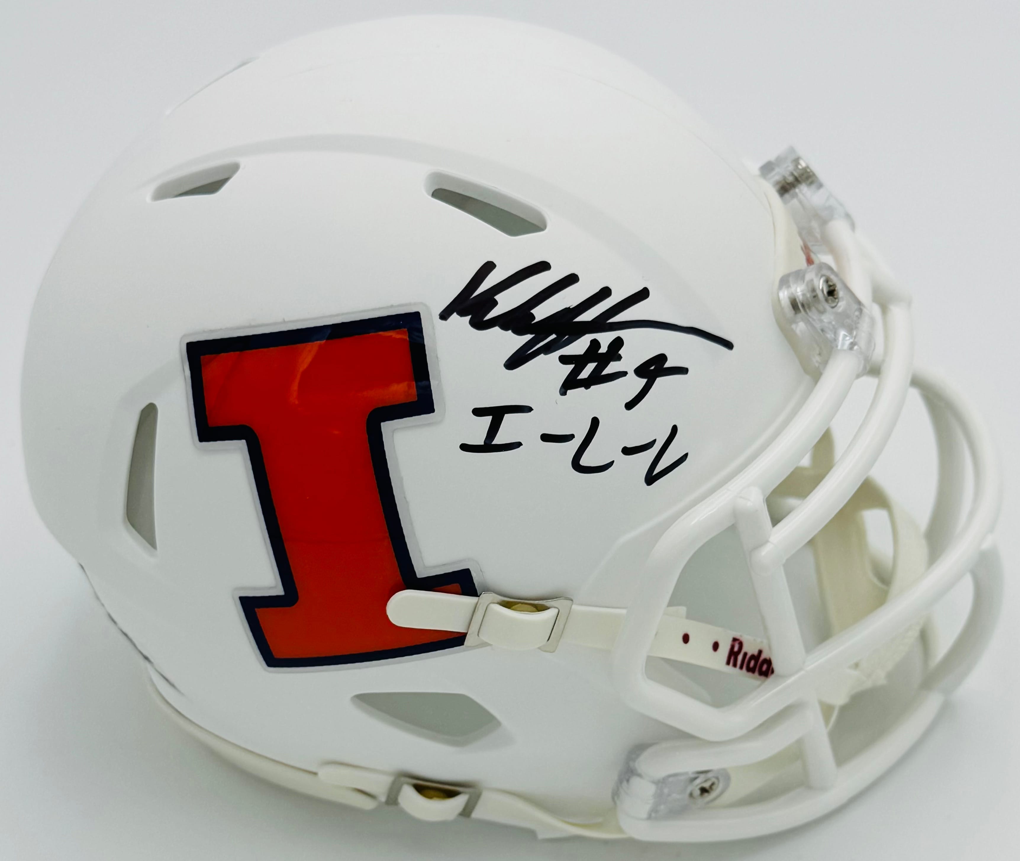 Katin Houser autograph, Katin Houser signed, Illinois Fighting Illini memorabilia, Big Ten memorabilia, signed mini helmet, Illinois collectible, BAS authenticated, autographed mini helmet, quarterback autograph, Big Ten football memorabilia, college football memorabilia, Illini collectible, mini helmet display, Illinois football autograph, Fighting Illini quarterback