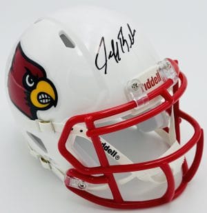 Jeff Brohm autograph, Jeff Brohm signed, Louisville Cardinals memorabilia, ACC football memorabilia, signed mini helmet, Louisville collectible, BAS authenticated, autographed mini helmet, head coach autograph, college football memorabilia, Cardinals collectible, mini helmet display, coaching autograph, Louisville football autograph, ACC memorabilia