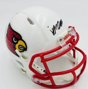 Isaac Brown autograph, Isaac Brown signed, Louisville Cardinals memorabilia, ACC football memorabilia, signed mini helmet, Louisville collectible, BAS authenticated, autographed mini helmet, running back autograph, college football memorabilia, Cardinals collectible, mini helmet display, ACC Rookie of the Year, Louisville football autograph