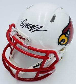 Isaac Brown autograph, Isaac Brown signed, Louisville Cardinals memorabilia, ACC football memorabilia, signed mini helmet, Louisville collectible, BAS authenticated, autographed mini helmet, running back autograph, college football memorabilia, Cardinals collectible, mini helmet display, ACC Rookie of the Year, Louisville football autograph