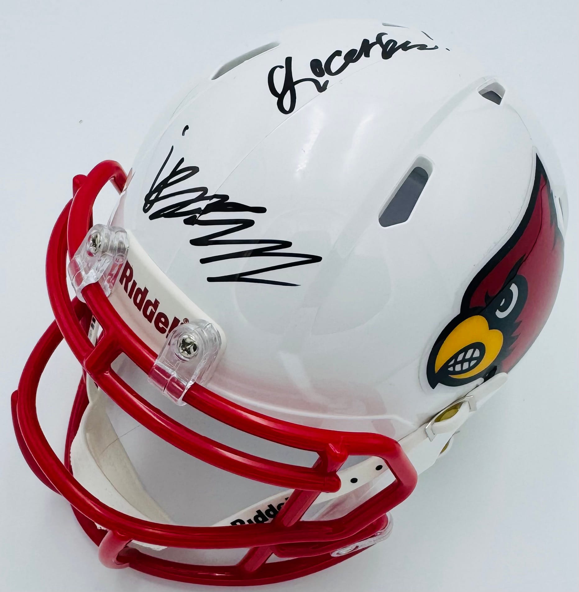 Isaac Brown autograph, Isaac Brown signed, Louisville Cardinals memorabilia, ACC football memorabilia, signed mini helmet, Louisville collectible, BAS authenticated, autographed mini helmet, running back autograph, college football memorabilia, Cardinals collectible, mini helmet display, ACC Rookie of the Year, Louisville football autograph