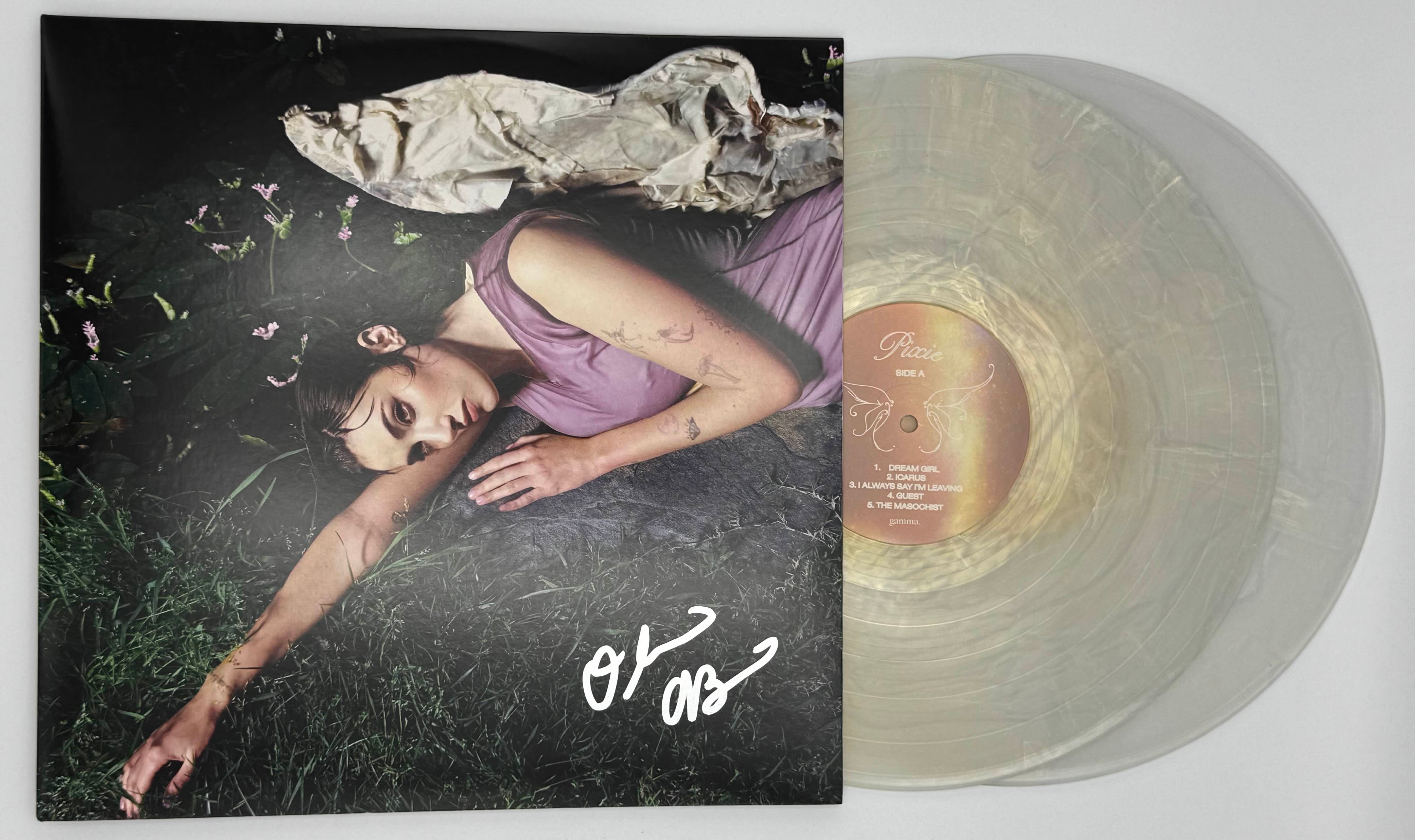 Olivia O'Brien autograph, Olivia O'Brien signed, Pixie album memorabilia, signed vinyl record, pop music memorabilia, BAS authenticated, autographed vinyl album, Heaven vinyl, vinyl record collectible, music memorabilia, pop star autograph, Pixie vinyl, signed album, singer-songwriter collectible, indie pop memorabilia