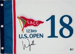Wyndham Clark autograph, Wyndham Clark signed, U.S. Open memorabilia, LACC memorabilia, Los Angeles Country Club memorabilia, signed golf flag, BAS authenticated, autographed golf flag, U.S. Open champion memorabilia, discounted golf memorabilia, blemished collectible, PGA Tour collectible, golf memorabilia, major championship memorabilia, Masters Tournament memorabilia