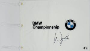Wyndham Clark autograph, Wyndham Clark signed, BMW Championship memorabilia, 2026 BMW Championship winner, PGA Tour memorabilia, signed golf flag, BAS authenticated, autographed golf flag, golf tournament memorabilia, PGA Tour collectible, golf memorabilia, Wyndham Clark collectible, tournament flag autograph, U.S. Open champion memorabilia, Masters Tournament memorabilia