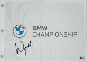 Wyndham Clark autograph, Wyndham Clark signed, BMW Championship memorabilia, 2026 BMW Championship winner, PGA Tour memorabilia, signed golf flag, BAS authenticated, autographed golf flag, golf tournament memorabilia, PGA Tour collectible, golf memorabilia, Wyndham Clark collectible, tournament flag autograph, U.S. Open champion memorabilia, Masters Tournament memorabilia