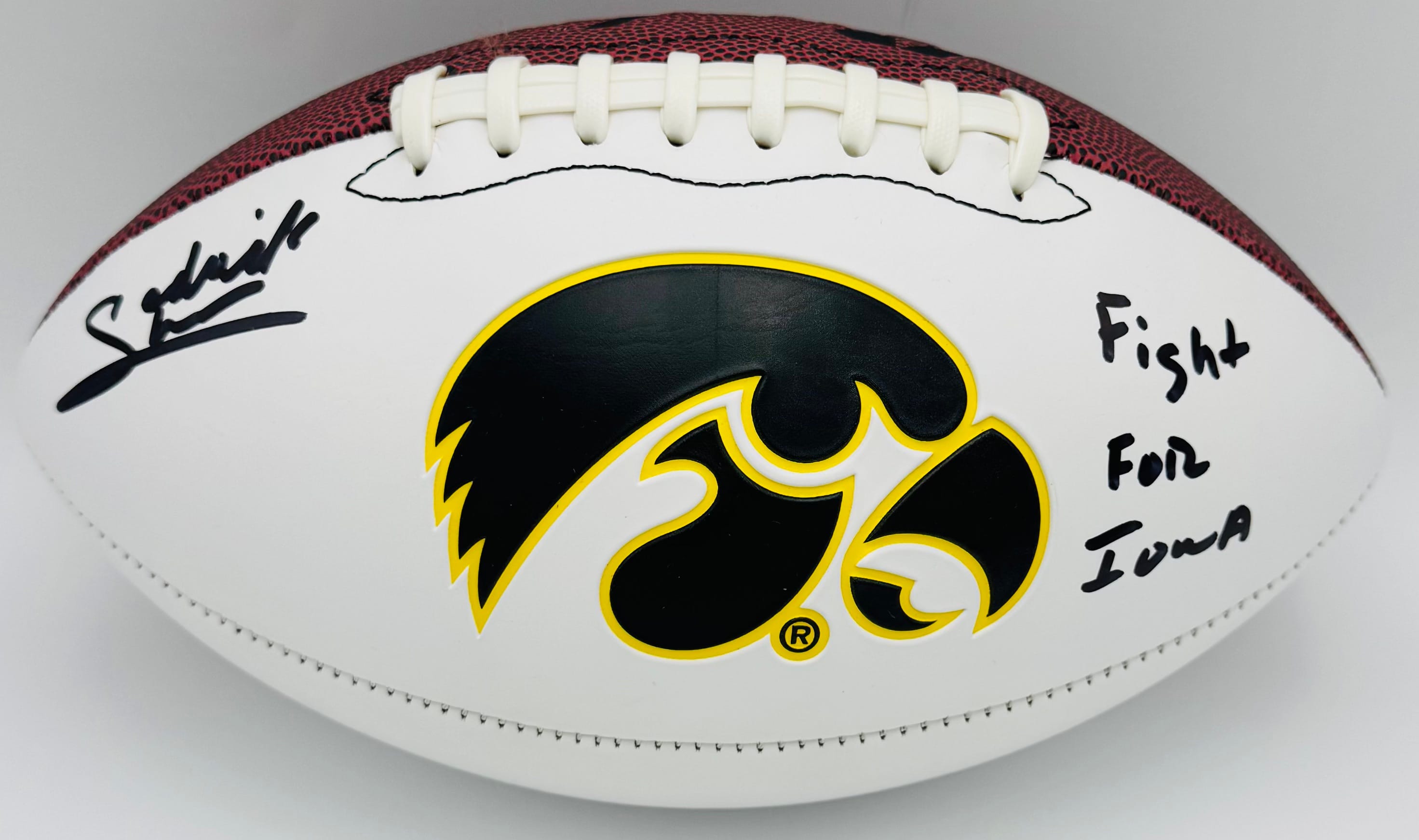 Sedrick Shaw autograph, Sedrick Shaw signed, Iowa Hawkeyes memorabilia, signed logo football, Iowa collectible, BAS authenticated, autographed football, Iowa football memorabilia, Big Ten football memorabilia, college football memorabilia, Hawkeyes collectible, football memorabilia, Iowa all-time rusher, running back autograph, Iowa Hall of Fame autograph