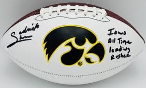 Sedrick Shaw autograph, Sedrick Shaw signed, Iowa Hawkeyes memorabilia, signed logo football, Iowa collectible, BAS authenticated, autographed football, Iowa football memorabilia, Big Ten football memorabilia, college football memorabilia, Hawkeyes collectible, football memorabilia, Iowa all-time rusher, running back autograph, Iowa Hall of Fame autograph
