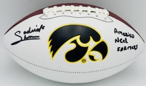 Sedrick Shaw autograph, Sedrick Shaw signed, Iowa Hawkeyes memorabilia, signed logo football, Iowa collectible, BAS authenticated, autographed football, Iowa football memorabilia, Big Ten football memorabilia, college football memorabilia, Hawkeyes collectible, football memorabilia, Iowa all-time rusher, running back autograph, Iowa Hall of Fame autograph