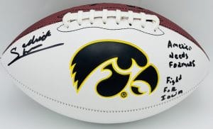Sedrick Shaw autograph, Sedrick Shaw signed, Iowa Hawkeyes memorabilia, signed logo football, Iowa collectible, BAS authenticated, autographed football, Iowa football memorabilia, Big Ten football memorabilia, college football memorabilia, Hawkeyes collectible, football memorabilia, Iowa all-time rusher, running back autograph, Iowa Hall of Fame autograph