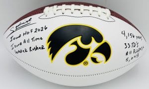 Sedrick Shaw autograph, Sedrick Shaw signed, Iowa Hawkeyes memorabilia, stat football autograph, Iowa Hall of Fame memorabilia, signed official size football, rare inscribed football, BAS authenticated, Iowa football memorabilia, Big Ten football memorabilia, college football memorabilia, Hawkeyes collectible, Iowa all-time rusher, career stats autograph, inscribed collectible