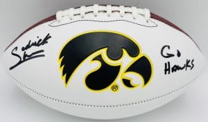 Sedrick Shaw autograph, Sedrick Shaw signed, Iowa Hawkeyes memorabilia, signed logo football, Iowa collectible, BAS authenticated, autographed football, Iowa football memorabilia, Big Ten football memorabilia, college football memorabilia, Hawkeyes collectible, football memorabilia, Iowa all-time rusher, running back autograph, Iowa Hall of Fame autograph