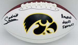 Sedrick Shaw autograph, Sedrick Shaw signed, Iowa Hawkeyes memorabilia, signed logo football, Iowa collectible, BAS authenticated, autographed football, Iowa football memorabilia, Big Ten football memorabilia, college football memorabilia, Hawkeyes collectible, football memorabilia, Iowa all-time rusher, running back autograph, Iowa Hall of Fame autograph