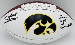 Sedrick Shaw autograph, Sedrick Shaw signed, Iowa Hawkeyes memorabilia, signed logo football, Iowa collectible, BAS authenticated, autographed football, Iowa football memorabilia, Big Ten football memorabilia, college football memorabilia, Hawkeyes collectible, football memorabilia, Iowa all-time rusher, running back autograph, Iowa Hall of Fame autograph