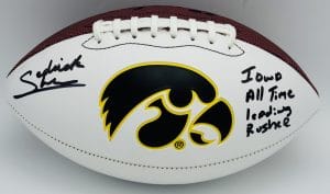 Sedrick Shaw autograph, Sedrick Shaw signed, Iowa Hawkeyes memorabilia, signed logo football, Iowa collectible, BAS authenticated, autographed football, Iowa football memorabilia, Big Ten football memorabilia, college football memorabilia, Hawkeyes collectible, football memorabilia, Iowa all-time rusher, running back autograph, Iowa Hall of Fame autograph