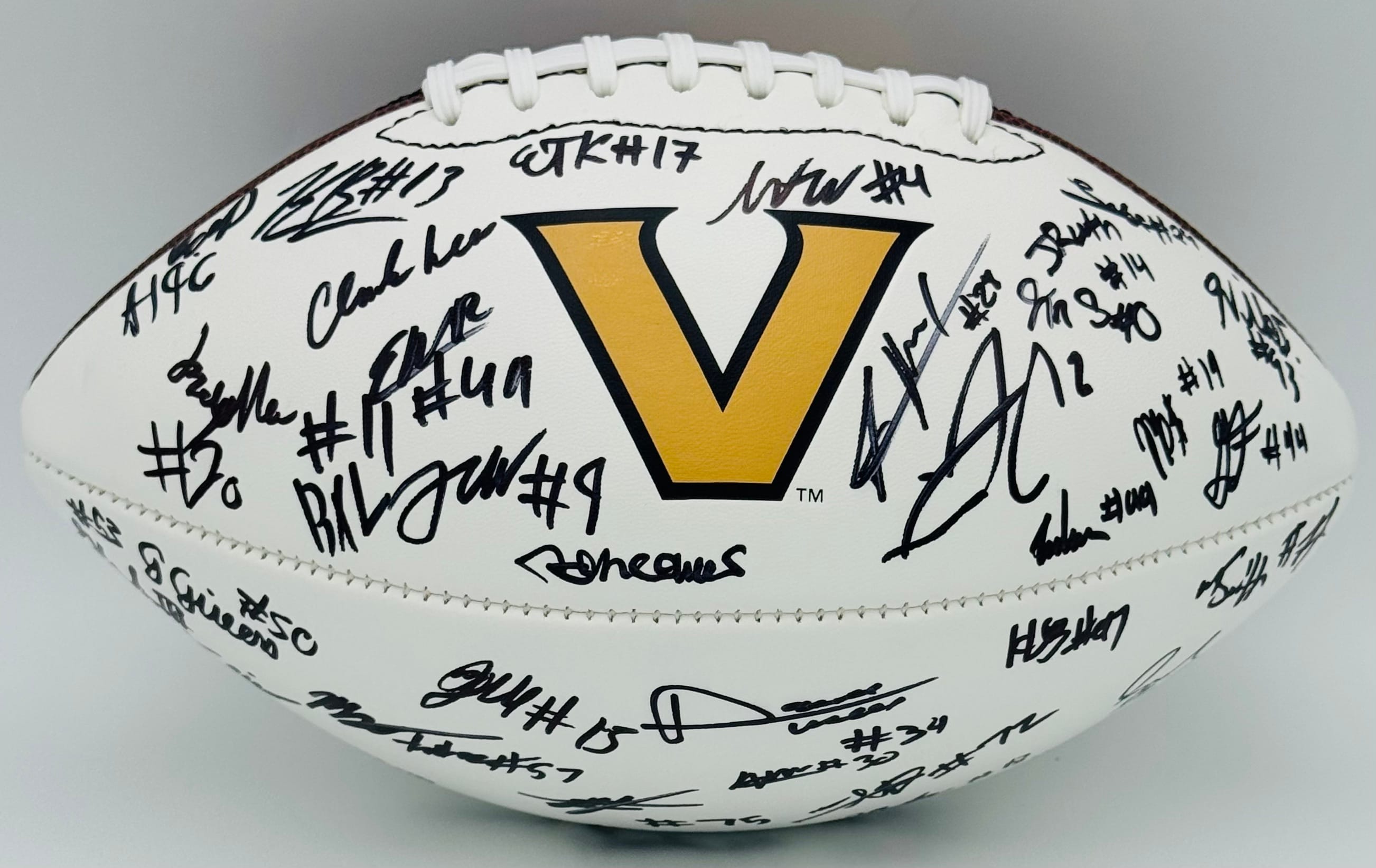 Vanderbilt Commodores team signed football, Jared Curtis autograph, Clark Lea autograph, 2026 Vanderbilt memorabilia, SEC football memorabilia, 2026 team signed football, BAS authenticated, Vanderbilt team collectible, college football memorabilia, Junior Sherrill autograph, Sedrick Alexander autograph, football memorabilia, Vanderbilt football autograph, Commodores roster autograph, five-star quarterback memorabilia