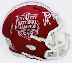 Isaiah Jones autograph, Isaiah Jones signed, Indiana Hoosiers memorabilia, national champion memorabilia, signed mini helmet, Indiana collectible, BAS authenticated, autographed mini helmet, linebacker autograph, Big Ten football memorabilia, college football memorabilia, Hoosiers collectible, mini helmet display, 2025 national champions, Indiana football autograph