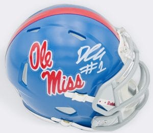 Deuce Alexander autograph, Deuce Alexander signed, Ole Miss Rebels memorabilia, signed mini helmet, Ole Miss collectible, BAS authenticated, autographed mini helmet, wide receiver autograph, SEC football memorabilia, college football memorabilia, Rebels collectible, mini helmet display, breakout star autograph, Ole Miss football autograph, Rebels offense