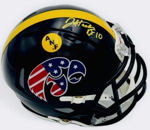 Jeremy Hecklinski autograph, Jeremy Hecklinski signed, Iowa Hawkeyes memorabilia, ANF mini helmet, America Needs Farmers helmet, Stars and Stripes helmet, signed mini helmet, BAS authenticated, quarterback autograph, Big Ten football memorabilia, college football memorabilia, Hawkeyes collectible, patriotic helmet display, mini helmet collectible, Iowa football autograph