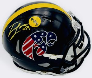 Trevor Lauck autograph, Trevor Lauck signed, Iowa Hawkeyes memorabilia, Stars and Stripes mini helmet, signed mini helmet, BAS authenticated, autographed mini helmet, offensive tackle autograph, Big Ten football memorabilia, college football memorabilia, Hawkeyes collectible, patriotic helmet display, Joe Moore Award, mini helmet collectible, Iowa football autograph