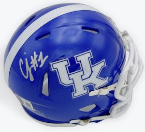 CJ Baxter autograph, CJ Baxter signed, Kentucky Wildcats memorabilia, signed mini helmet, Kentucky collectible, BAS authenticated, autographed mini helmet, running back autograph, SEC football memorabilia, college football memorabilia, Wildcats collectible, mini helmet display, NCAA memorabilia, Kentucky football autograph, Wildcats running back