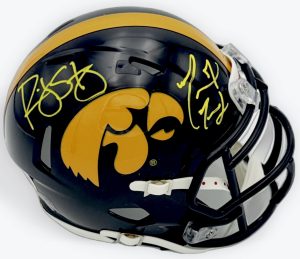 Ricky Stanzi autograph, Marvin McNutt autograph, Iowa Hawkeyes memorabilia, dual signed mini helmet, signed mini helmet, Iowa collectible, BAS authenticated, autographed mini helmet, quarterback autograph, wide receiver autograph, Big Ten football memorabilia, college football memorabilia, Hawkeyes collectible, Iowa all-time receiver, Iowa football autograph