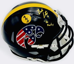 Zach Lutmer autograph, Zach Lutmer signed, Iowa Hawkeyes memorabilia, ANF mini helmet, America Needs Farmers helmet, America Needs Farmers sticker, signed mini helmet, BAS authenticated, defensive back autograph, Big Ten football memorabilia, college football memorabilia, Hawkeyes collectible, All-Big Ten defensive back, mini helmet collectible, Iowa football autograph