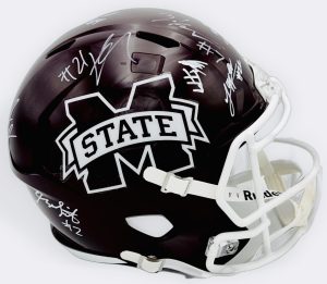 Mississippi State Bulldogs team signed helmet, Kamario Taylor autograph, Kelley Jones autograph, Isaac Smith autograph, Fluff Bothwell autograph, 2026 Mississippi State memorabilia, SEC football memorabilia, 2026 team signed helmet, Heisman contender memorabilia, college football memorabilia, BAS authenticated, Bulldogs team collectible, full size helmet display, Mississippi State football autograph, Bulldogs roster autograph